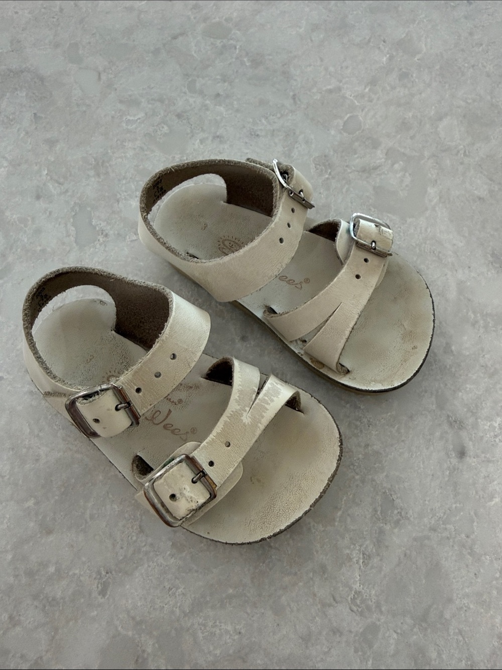 Toddler White Double-Buckle Leather Sandals